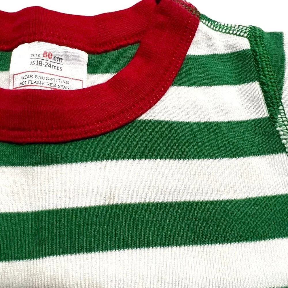 Hanna Andersson Sz 80 (18-24m) Green Striped Christmas Short Pajamas